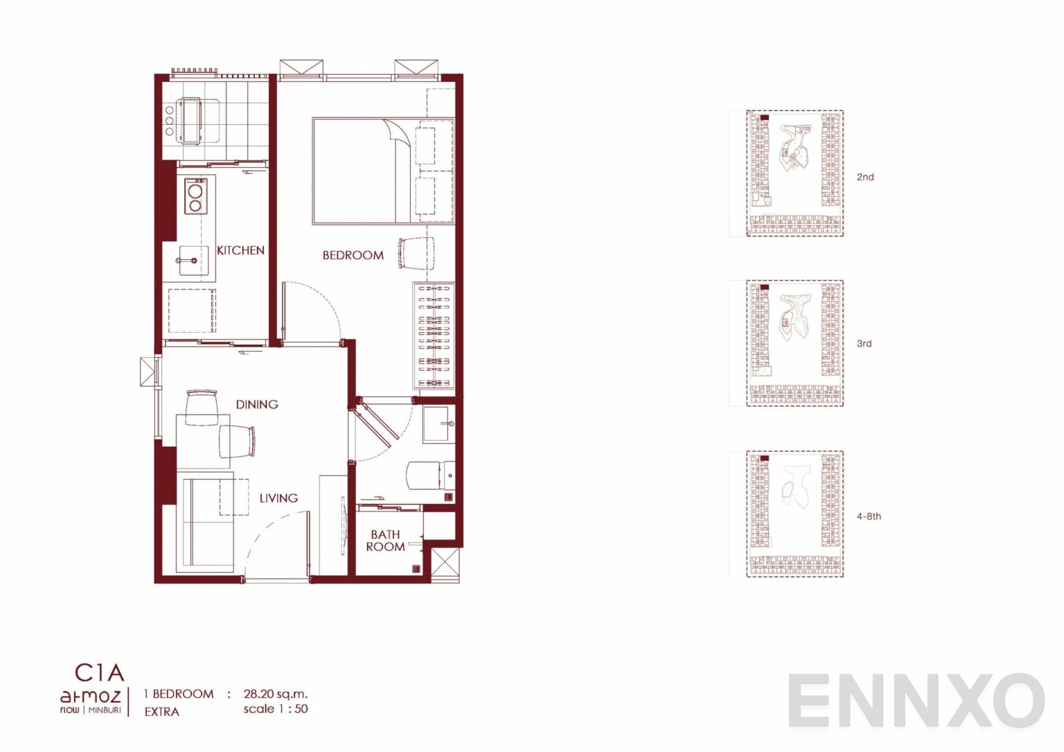 รูปแปลนห้อง C1A ของโครงการ Atmoz Flow Minburi