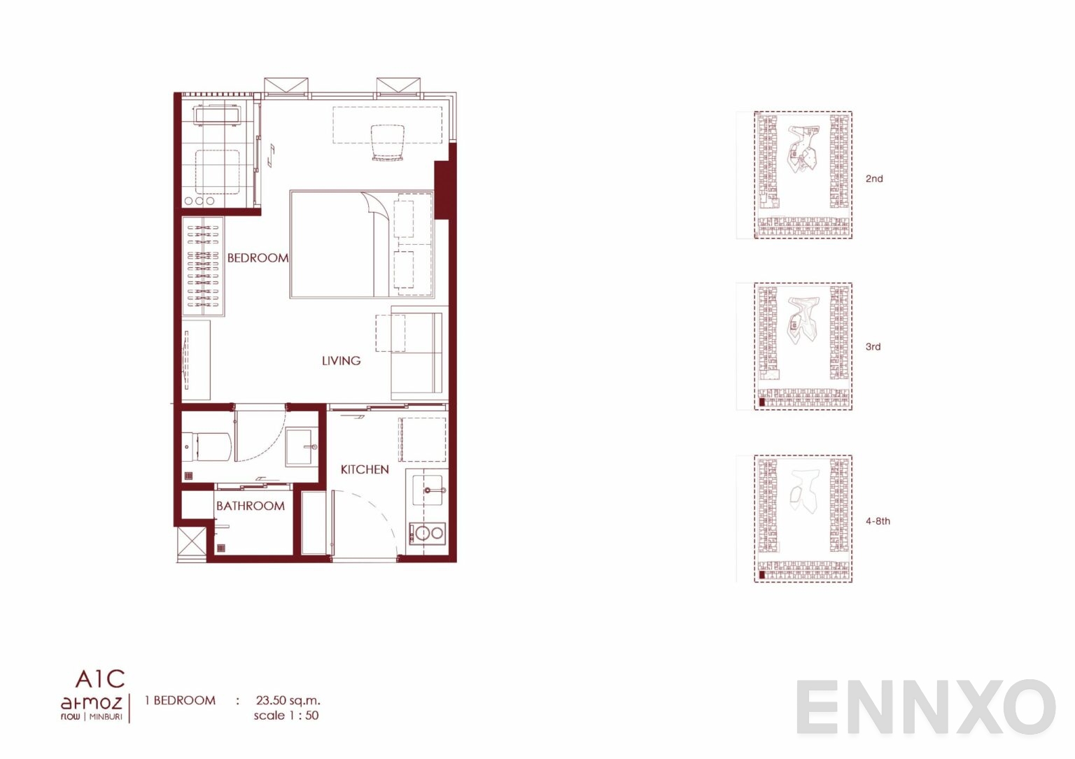 รูปแปลนห้อง A1C ของโครงการ Atmoz Flow Minburi