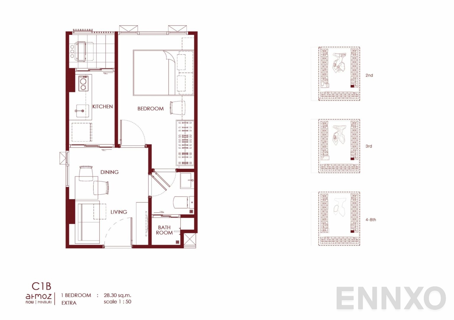 รูปแปลนห้อง C1B ของโครงการ Atmoz Flow Minburi