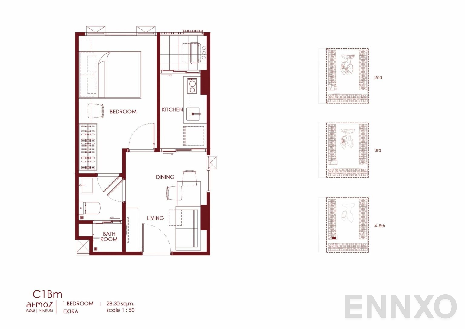 รูปแปลนห้อง C1Bm ของโครงการ Atmoz Flow Minburi