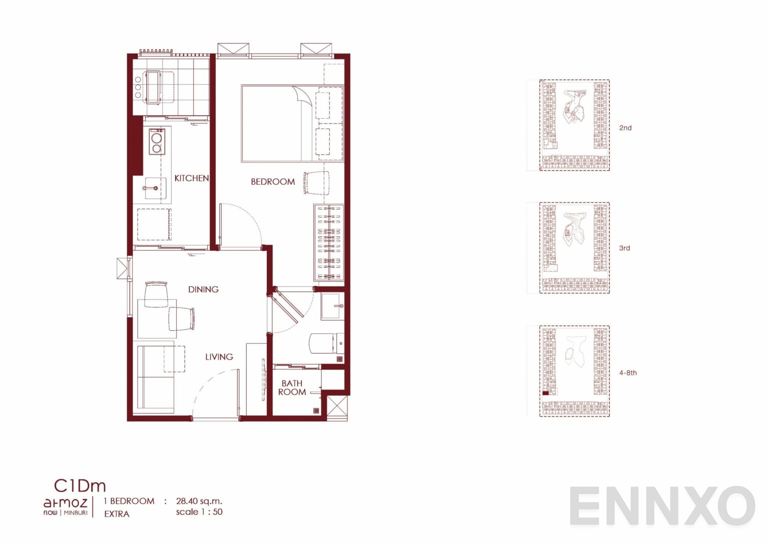 รูปแปลนห้อง C1Dm ของโครงการ Atmoz Flow Minburi
