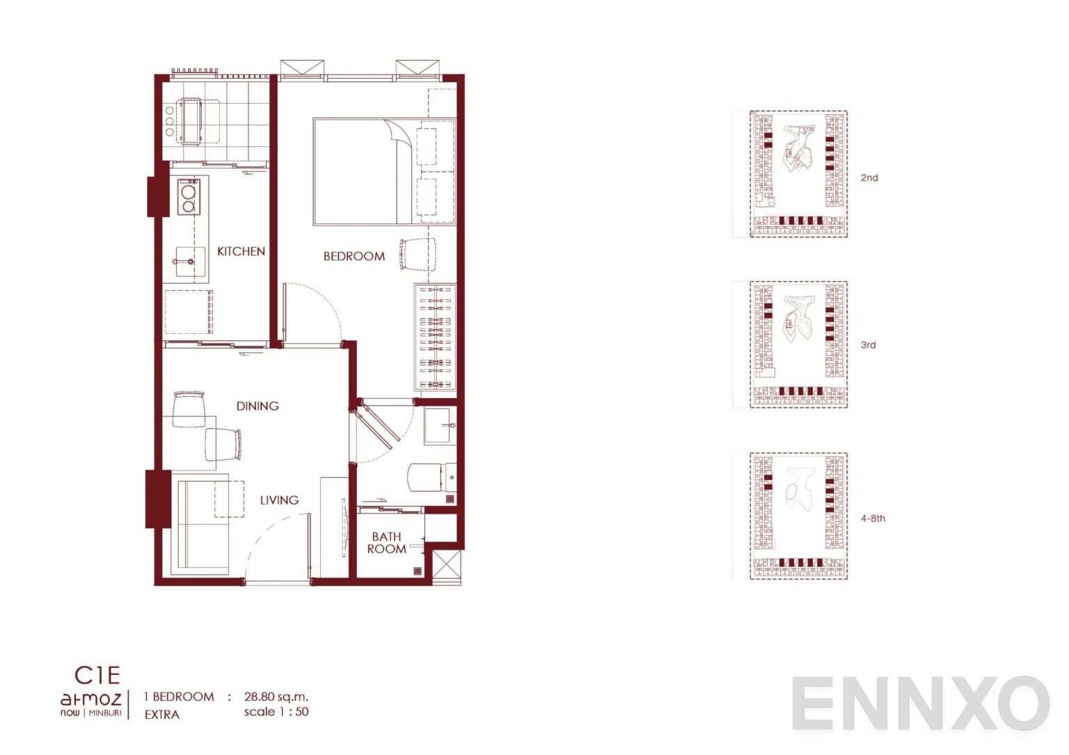 รูปแปลนห้อง C1E ของโครงการ Atmoz Flow Minburi