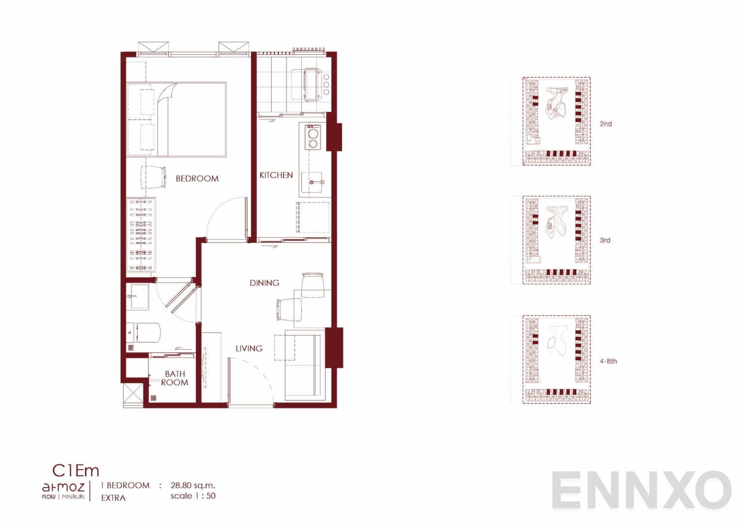 รูปแปลนห้อง C1Em ของโครงการ Atmoz Flow Minburi