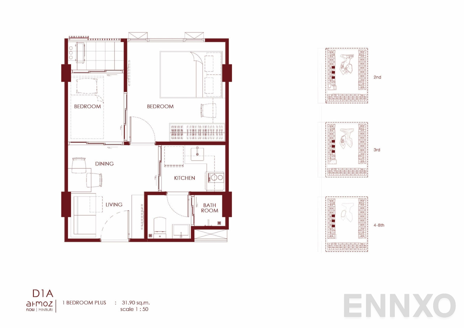 รูปแปลนห้อง D1A ของโครงการ Atmoz Flow Minburi
