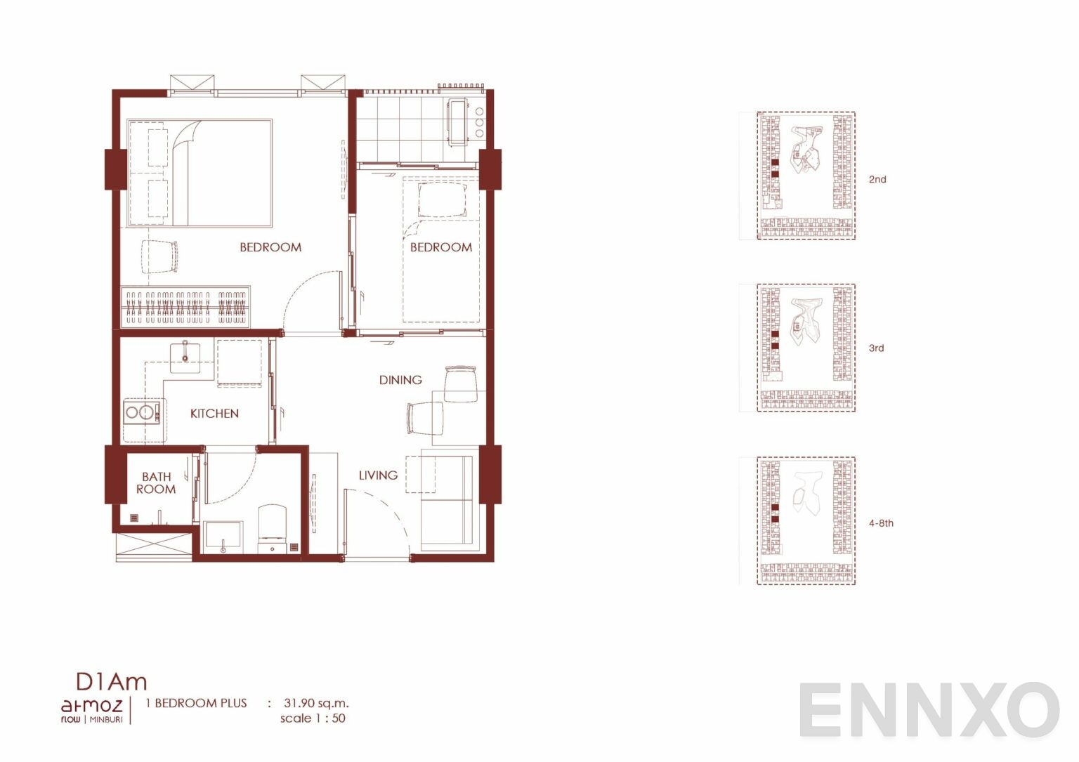 รูปแปลนห้อง D1Am ของโครงการ Atmoz Flow Minburi