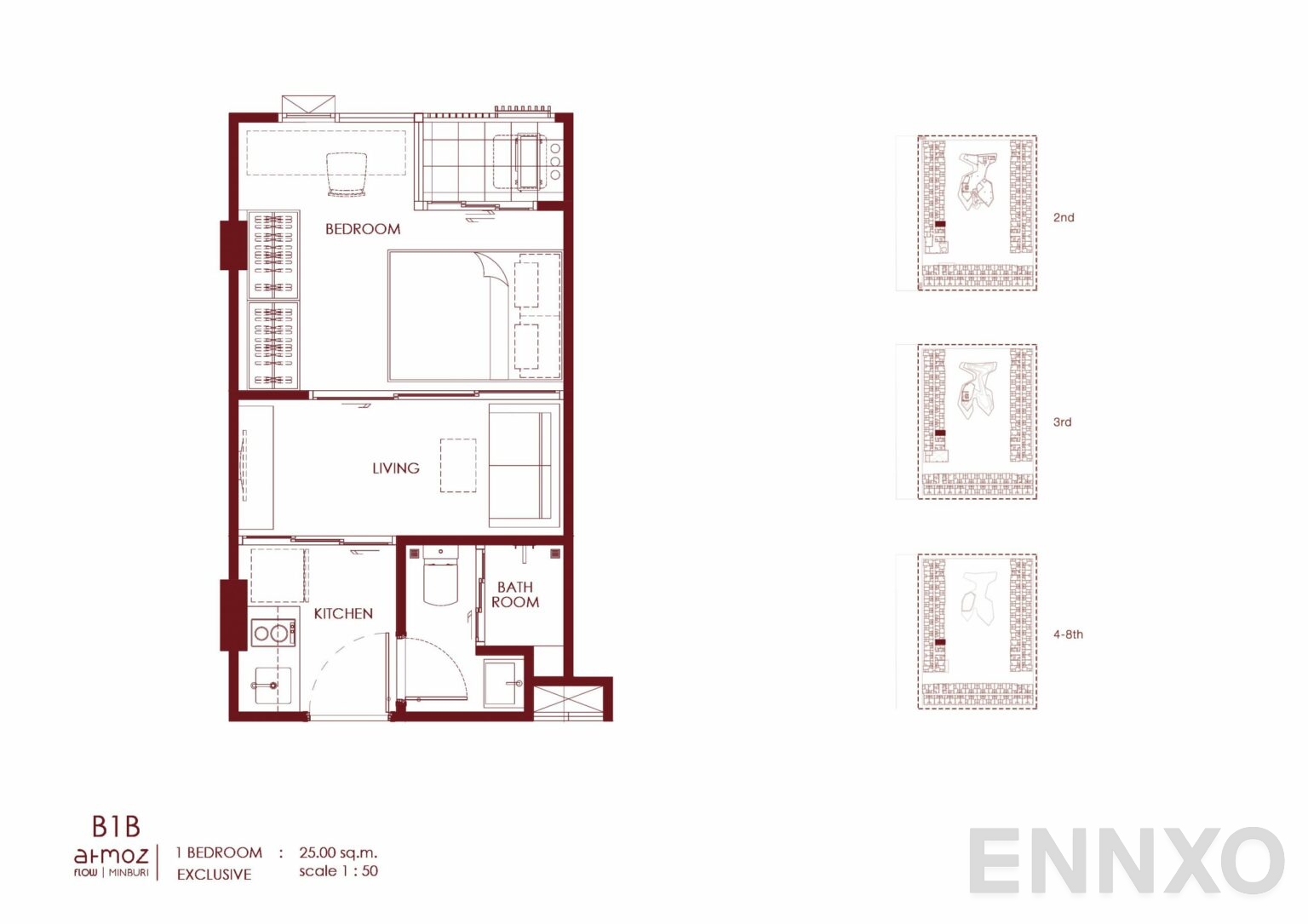 รูปแปลนห้อง B1B ของโครงการ Atmoz Flow Minburi