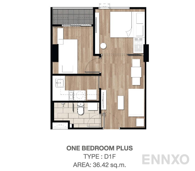 รูปแปลนห้อง 1 Bedroom Plus ของโครงการ แอทโมซ ลาดพร้าว 15