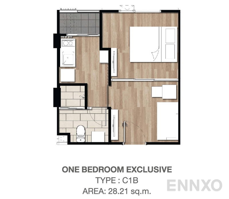 รูปแปลนห้อง 1 Bedroom Exclusive ของโครงการ แอทโมซ ลาดพร้าว 15