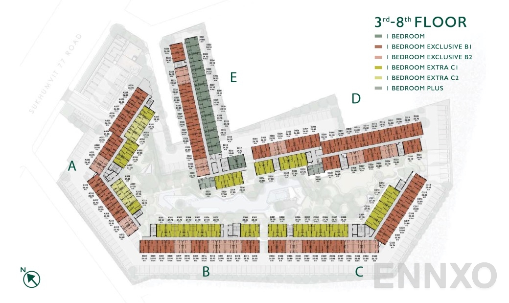 แปลนชั้น 3rd - 8th Floor ของโครงการ แอทโมซ โอเอซิส อ่อนนุช
