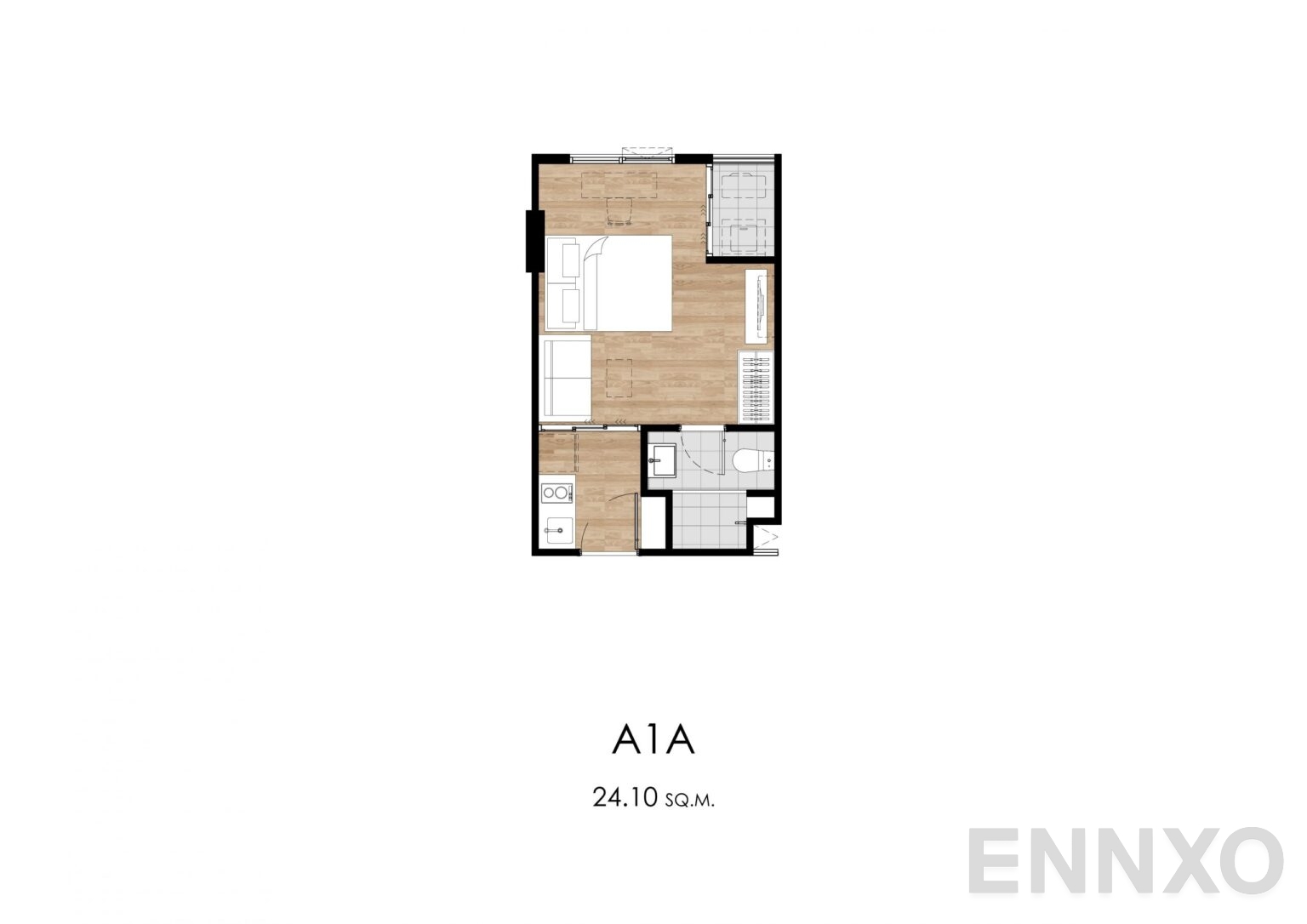 รูปแปลนห้อง A1A 24.10 sq.m. ของโครงการ แอทโมซ โอเอซิส อ่อนนุช