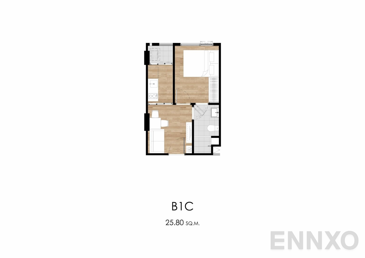 รูปแปลนห้อง B1C 25.80 sq.m. ของโครงการ แอทโมซ โอเอซิส อ่อนนุช