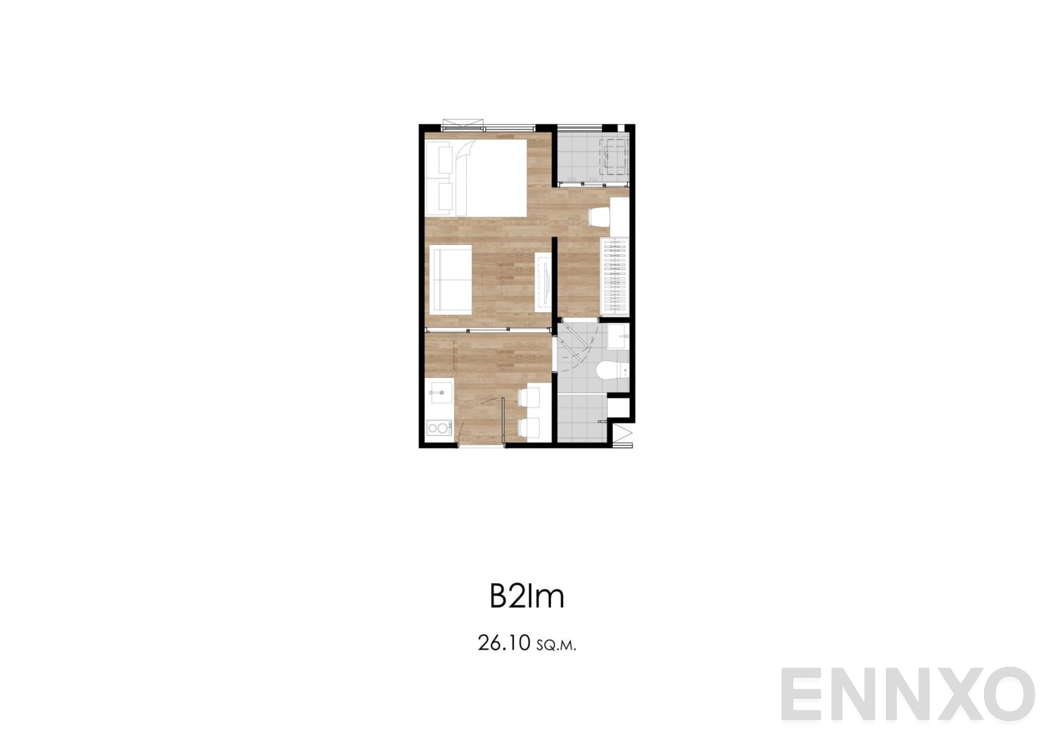 รูปแปลนห้อง B2lm 26.10 sq.m. ของโครงการ แอทโมซ โอเอซิส อ่อนนุช