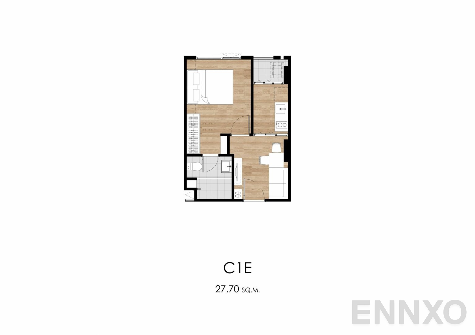 รูปแปลนห้อง C1E 27.70 sq.m. ของโครงการ แอทโมซ โอเอซิส อ่อนนุช