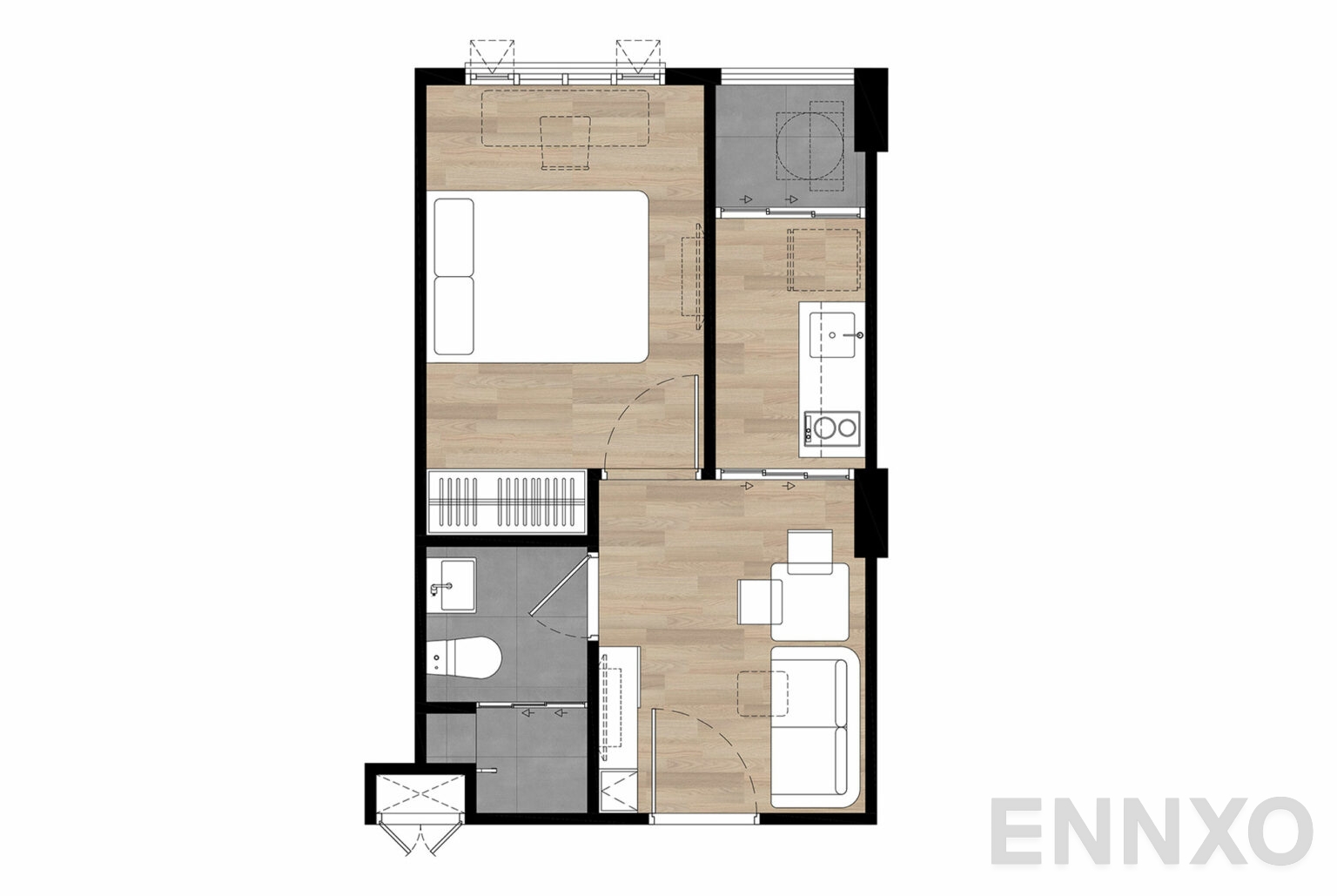 รูปแปลนห้อง B1C 26.40 sq.m. ของโครงการ Atmoz Portrait Srisaman