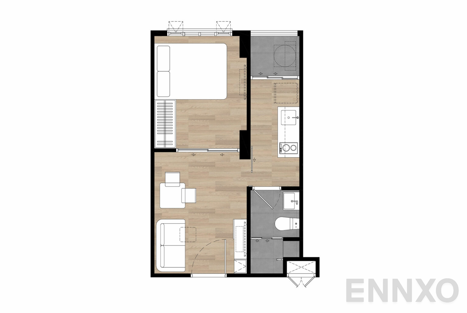 รูปแปลนห้อง B2Bm 26.40 sq.m. ของโครงการ Atmoz Portrait Srisaman