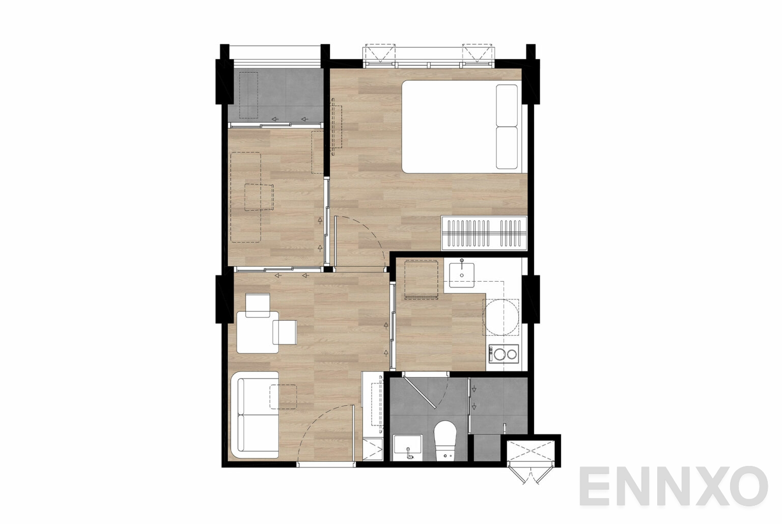 รูปแปลนห้อง D1Bm 33.20 sq.m. ของโครงการ Atmoz Portrait Srisaman