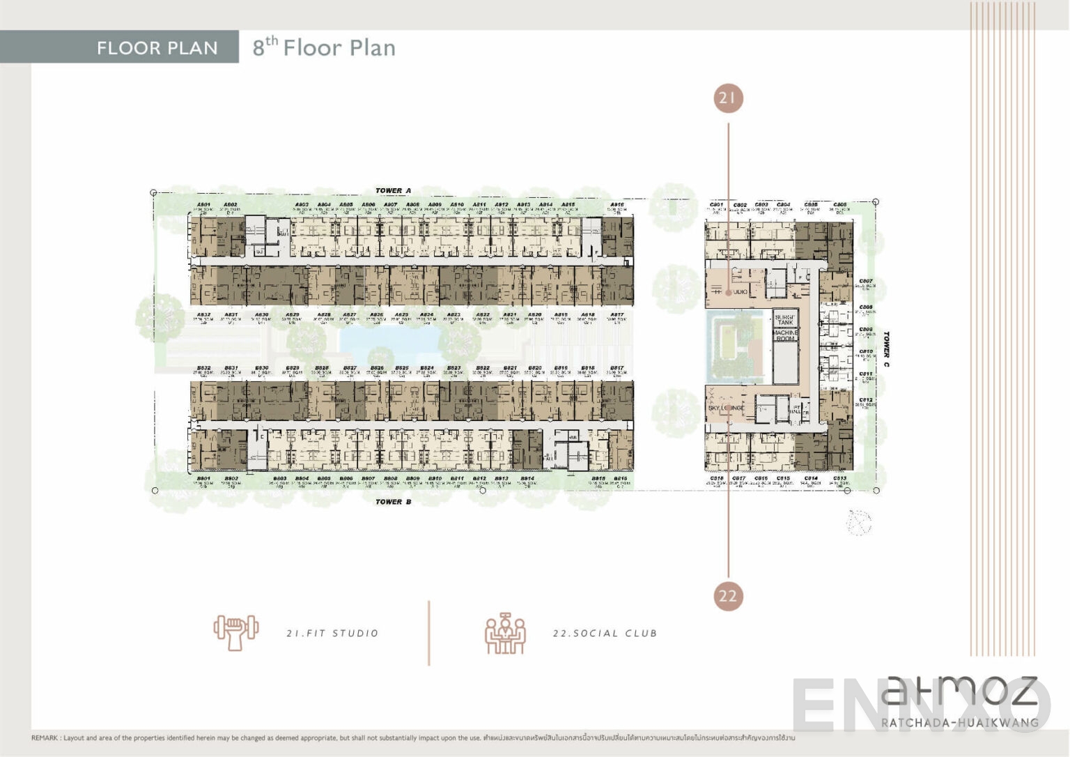 แปลนชั้น 8th Floor Plan ของโครงการ แอทโมซ รัชดา - ห้วยขวาง