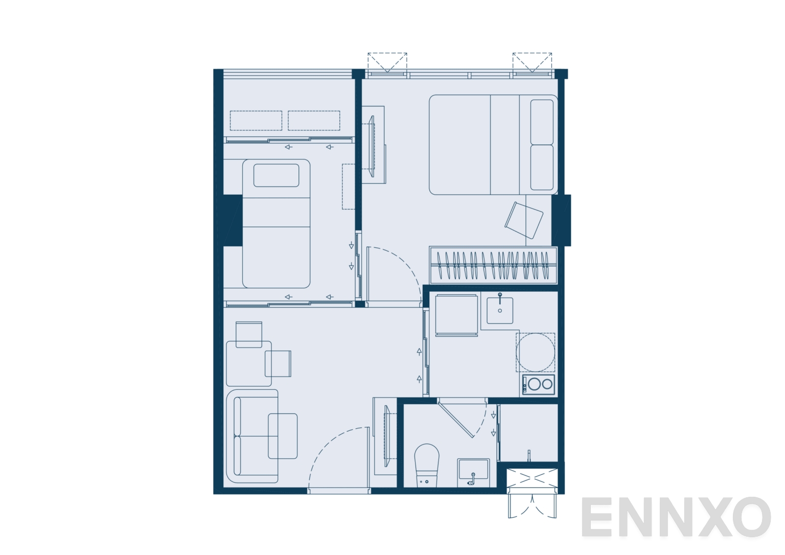 รูปแปลนห้อง D1E 33.02 SQ.M. ของโครงการ แอทโมซ ทรอปิคาน่า บางนา