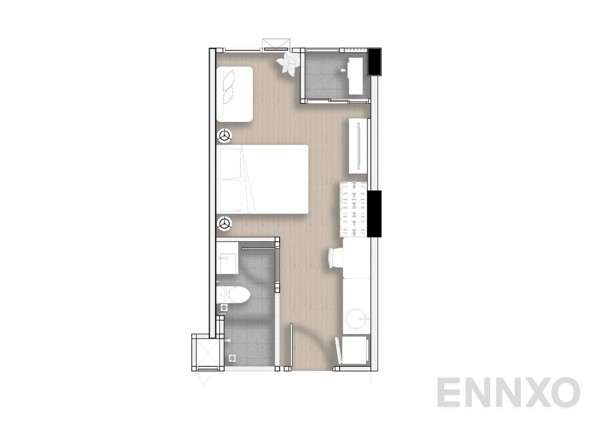 รูปแปลนห้อง Studio  ของโครงการ แอททิจูด บียู