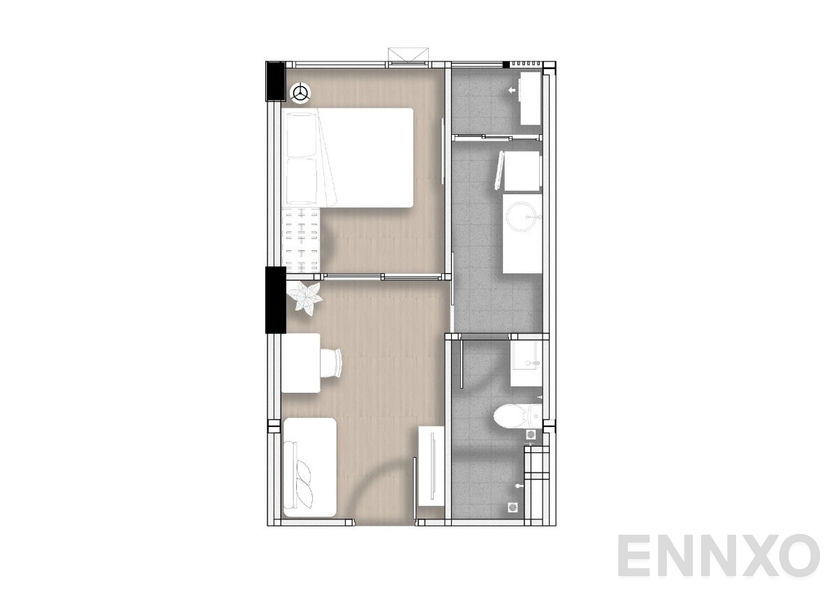 รูปแปลนห้อง 1 Bedroom ของโครงการ แอททิจูด บียู