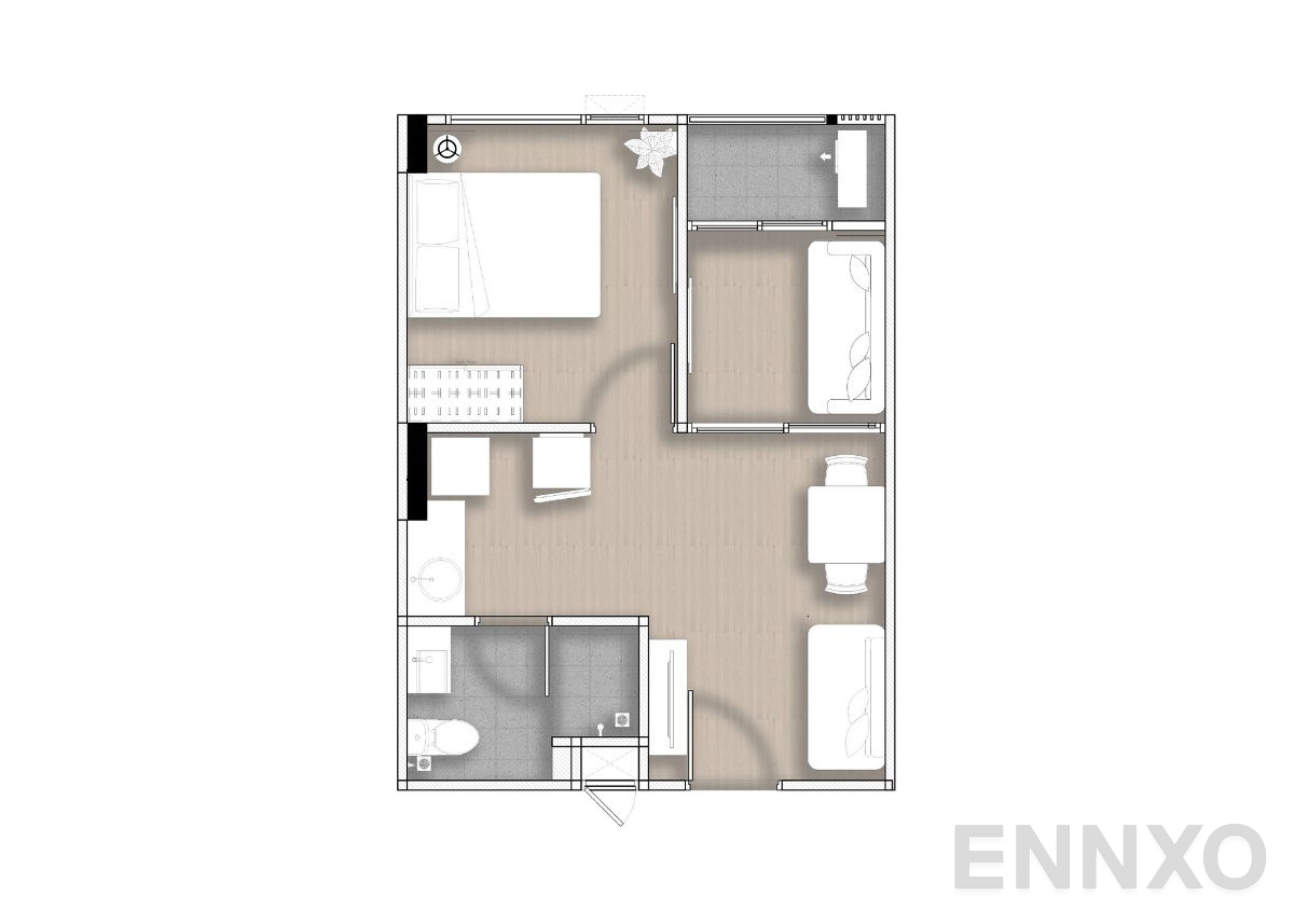 รูปแปลนห้อง 1 Bedroom Plus ของโครงการ แอททิจูด บียู