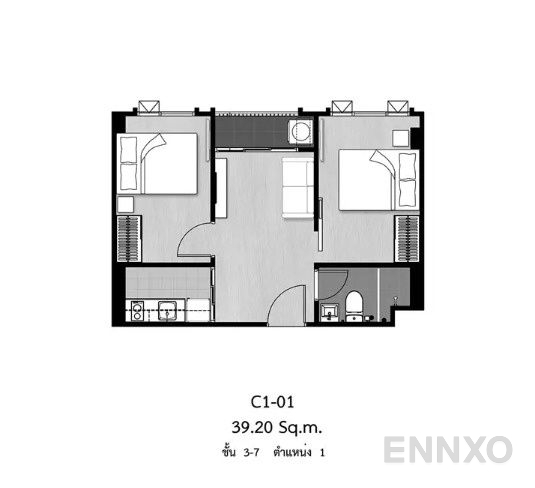 รูปแปลนห้อง 2 Bedrooms ของโครงการ บี ลอฟท์ ไลท์ สุขุมวิท 115