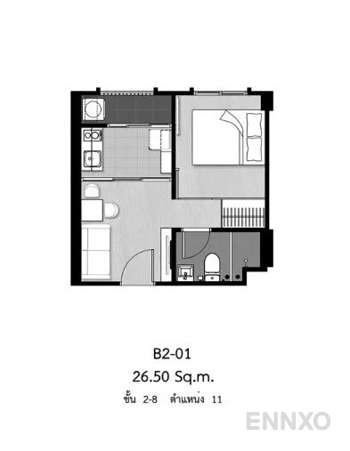 รูปแปลนห้อง 1 Bedroom ของโครงการ บี ลอฟท์ ไลท์ สุขุมวิท 115
