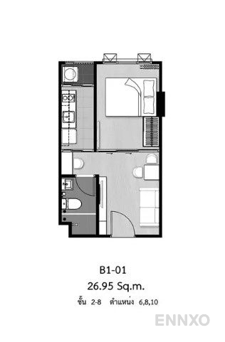 รูปแปลนห้อง 1 Bedroom ของโครงการ บี ลอฟท์ ไลท์ สุขุมวิท 115