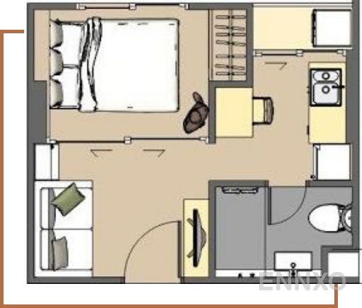 รูปแปลนห้อง Studio ของโครงการ บีไฟฟ์ คิริน ราชพฤกษ์