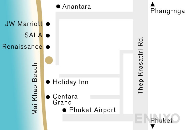 ภาพแผนที่แสดงที่ตั้งโครงการ Baan Mai Khao Phuket และสถานที่โดยรอบ