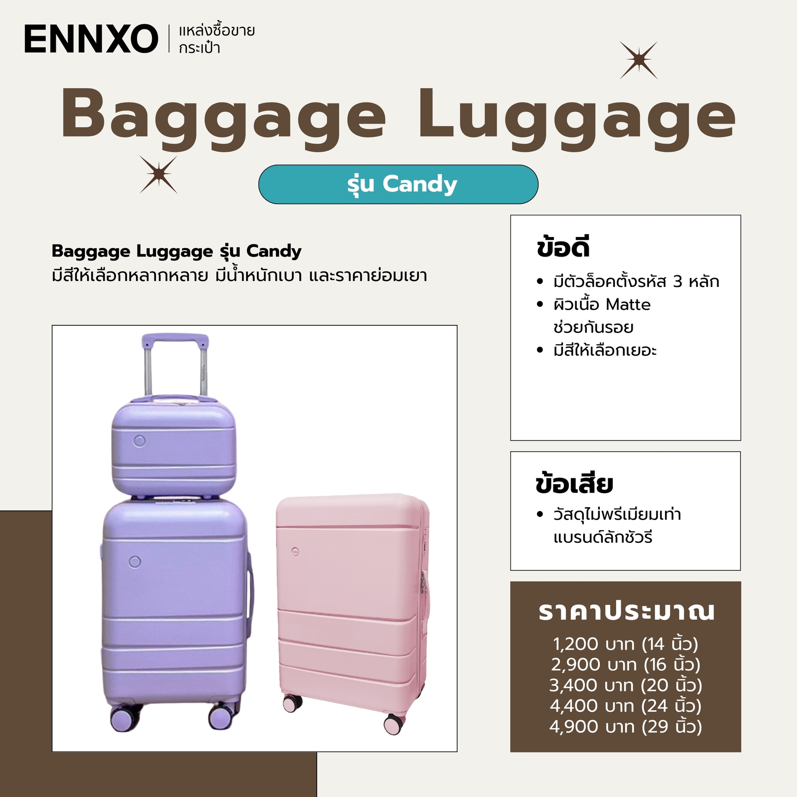 รายละเอียดกระเป๋าเดินทาง Baggage Luggage รุ่น Candy