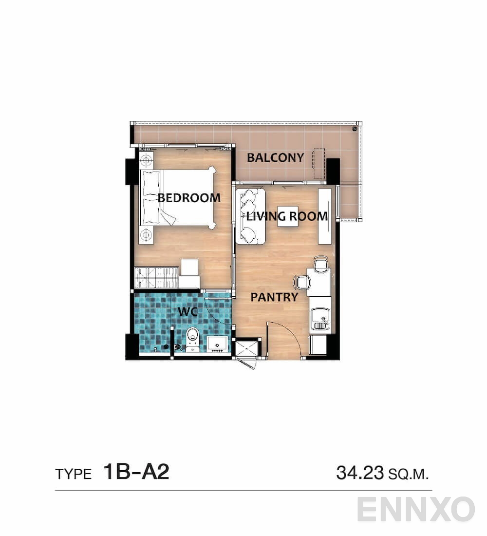 รูปแปลนห้อง Type 1B-A2 ของโครงการ บ้านเขาใหญ่