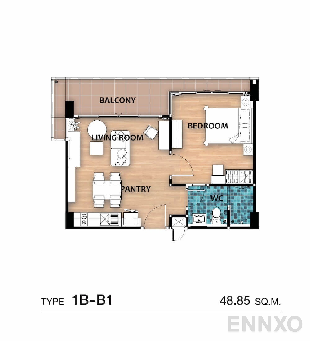 รูปแปลนห้อง Type 1B-B1 ของโครงการ บ้านเขาใหญ่