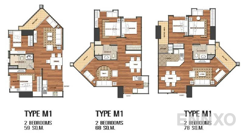 รูปแปลนห้อง 2 Bedrooms ของโครงการ เบ็ล แกรนด์ พระราม 9