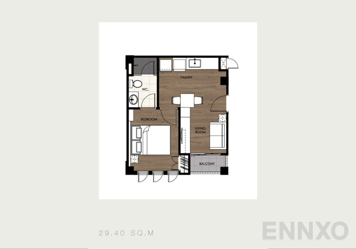 รูปแปลนห้อง 1 Bedroom ของโครงการ Block 44