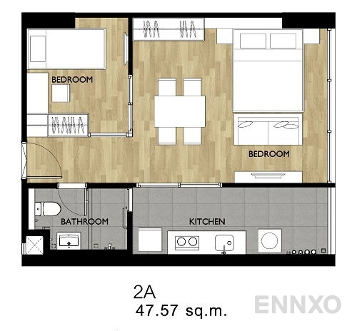 รูปแปลนห้อง 2 Bedrooms ของโครงการ Blossom Condo @ Fashion Beyond