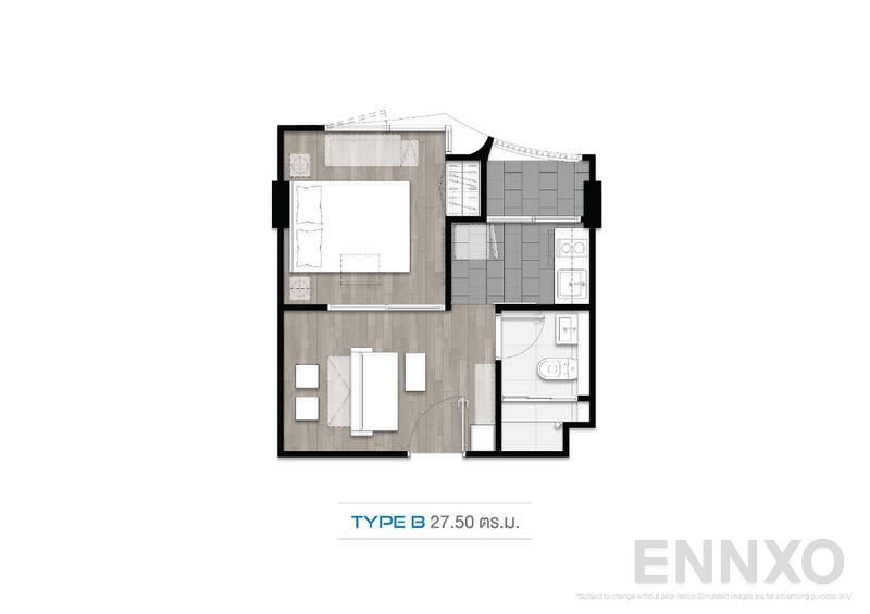 รูปแปลนห้อง Type B ของโครงการ บลู สุขุมวิท 89