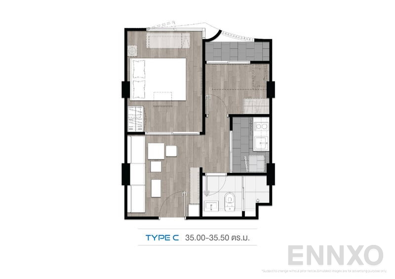 รูปแปลนห้อง Type C ของโครงการ บลู สุขุมวิท 89