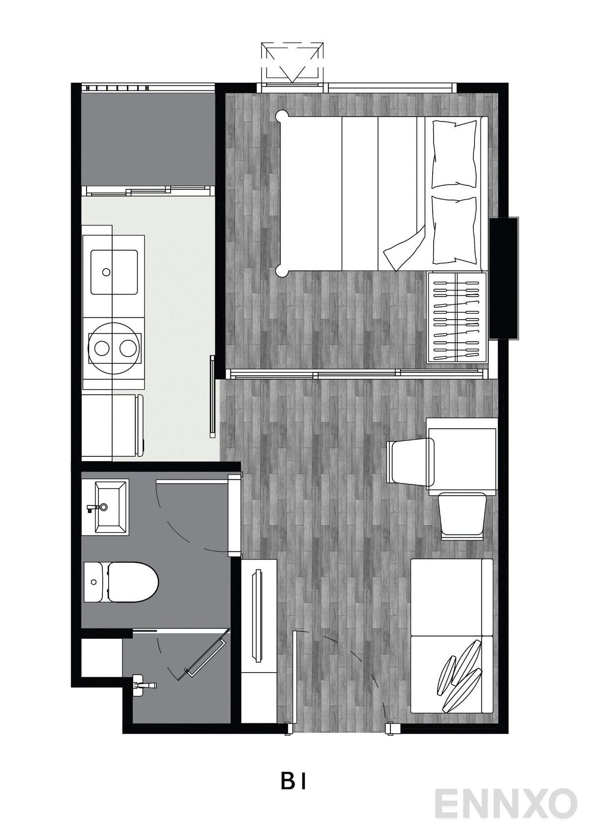 รูปแปลนห้อง Type B1 ของโครงการ บริกซ์ตัน ระยอง