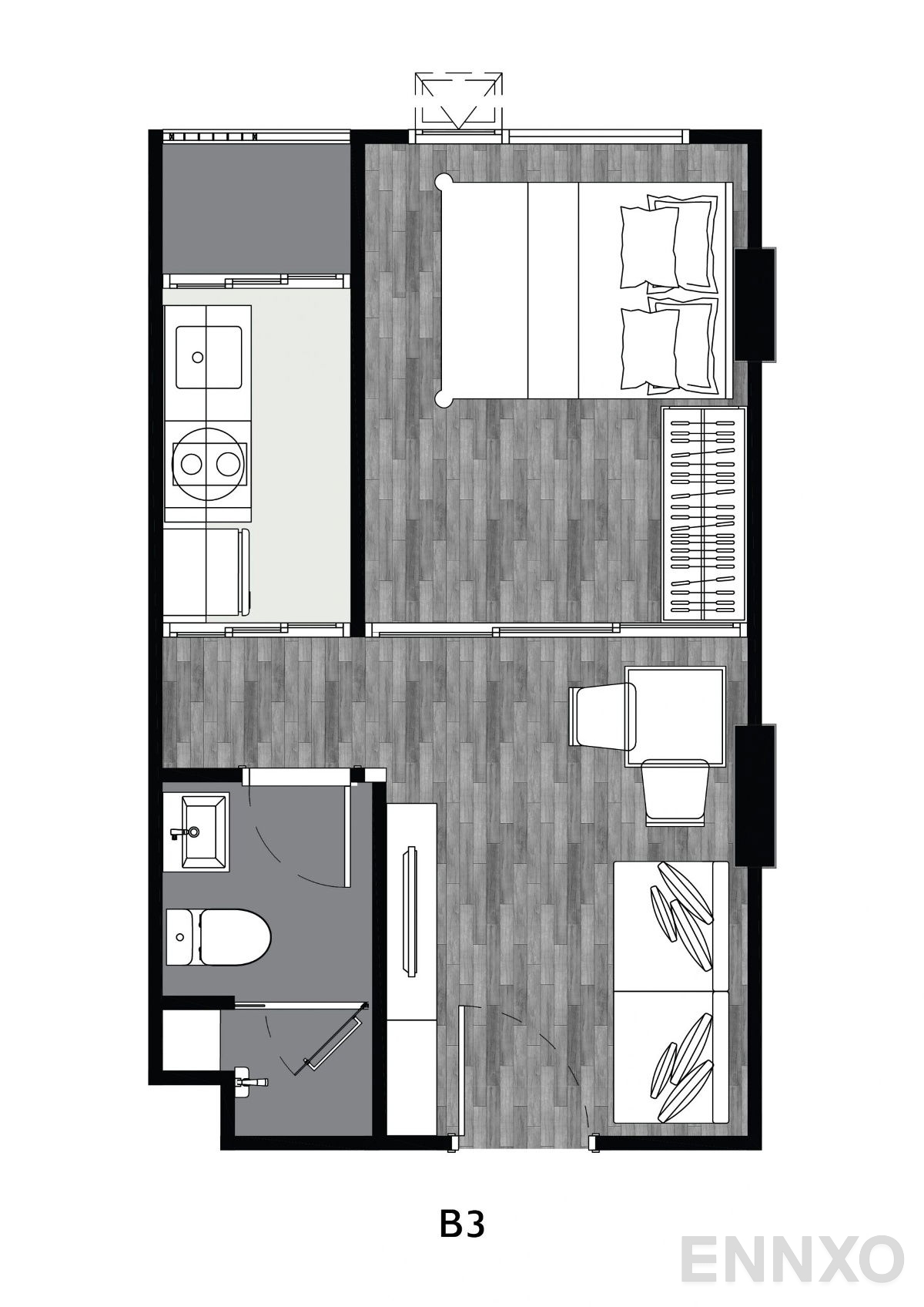 รูปแปลนห้อง Type B3 ของโครงการ บริกซ์ตัน ระยอง