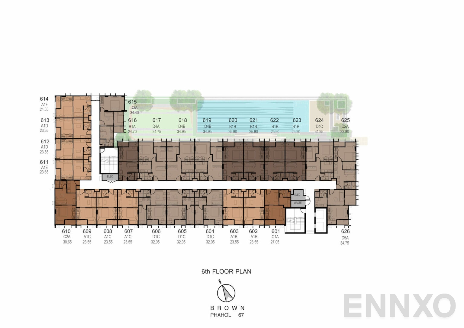 แปลนชั้น 6th FLOOR PLAN ของโครงการ Brown Condo Phahol - Sapanmai