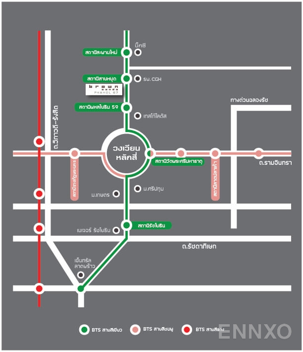 ภาพแผนที่แสดงที่ตั้งโครงการ Brown Condo Phahol - Sapanmai และสถานที่โดยรอบ