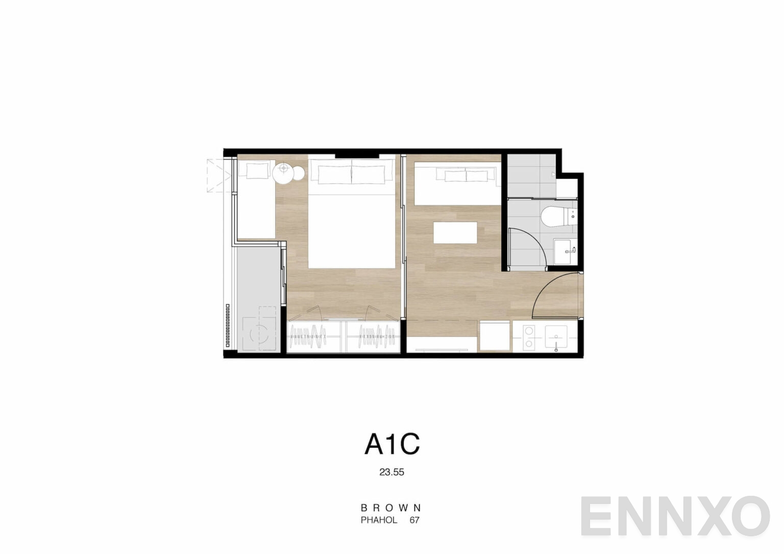 รูปแปลนห้อง a1c ของโครงการ Brown Condo Phahol - Sapanmai
