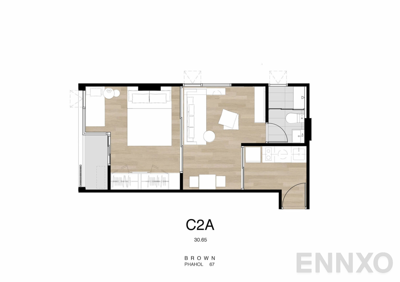 รูปแปลนห้อง c2a ของโครงการ Brown Condo Phahol - Sapanmai