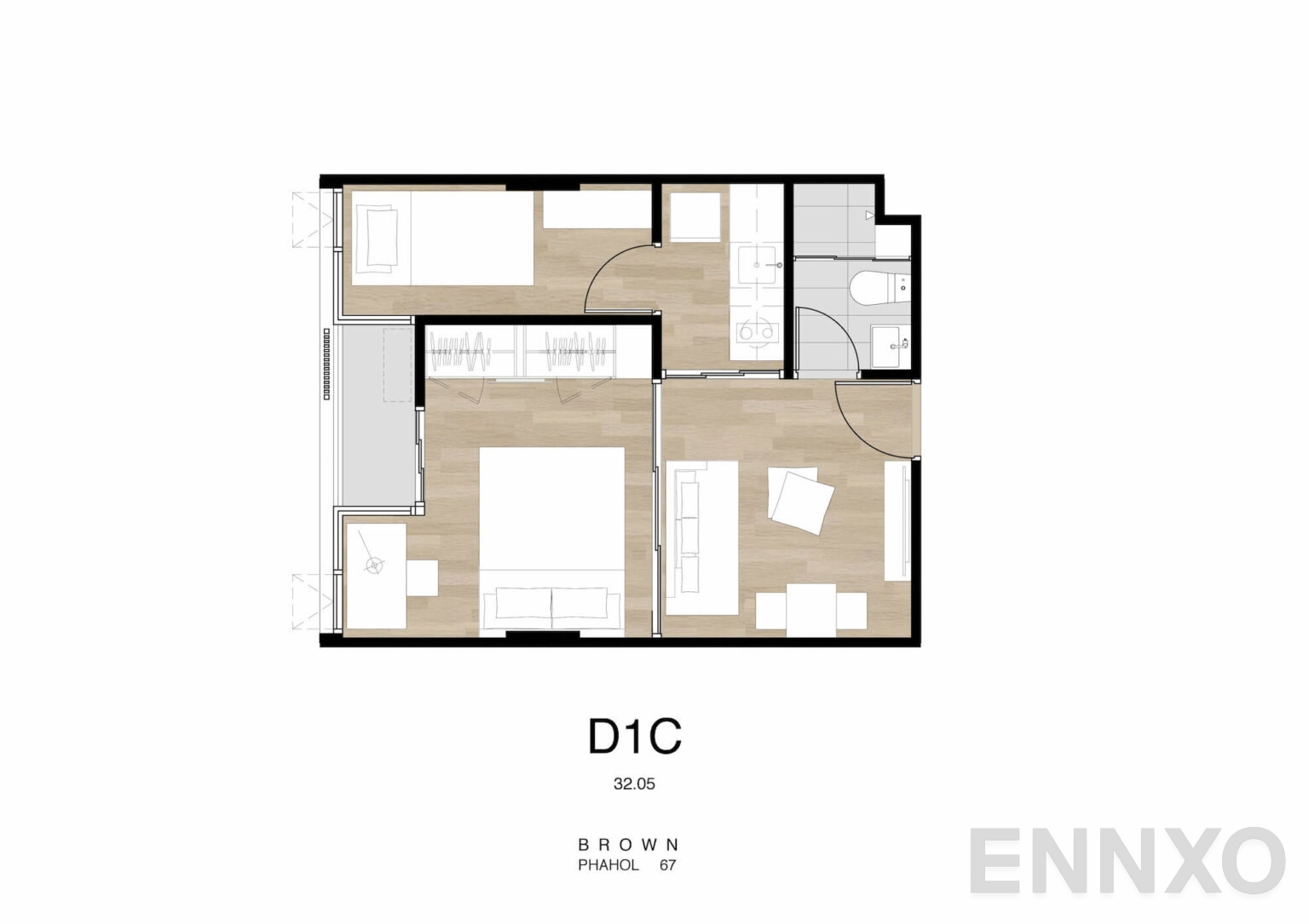 รูปแปลนห้อง d1c ของโครงการ Brown Condo Phahol - Sapanmai