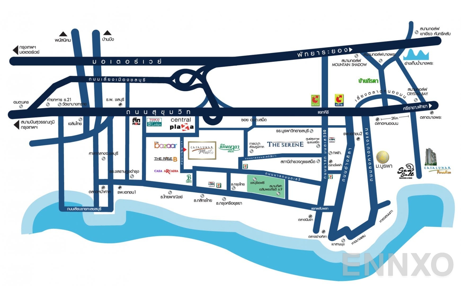 ภาพแผนที่แสดงที่ตั้งโครงการ Casalunar Mesto
(คาซาลูน่า เมสโต) และสถานที่โดยรอบ