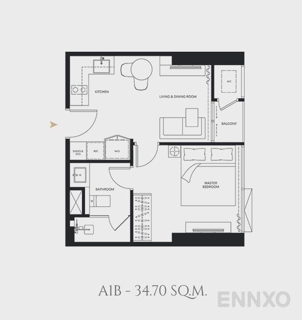 รูปแปลนห้อง 1 Bedroom โครงการ Celes Asoke