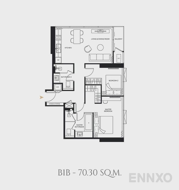 รูปแปลนห้อง 2 Bedrooms ของโครงการ เซอเลส อโศก