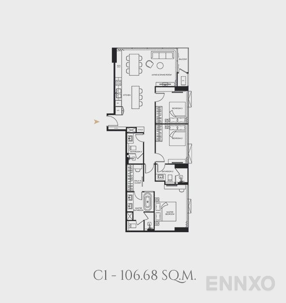 รูปแปลนห้อง 3 Bedrooms ของโครงการ เซอเลส อโศก