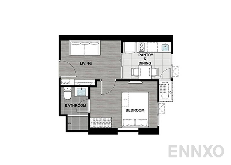 รูปแปลนห้อง 1 Bedroom ของโครงการ เซ็นทริค รัชดา-ห้วยขวาง